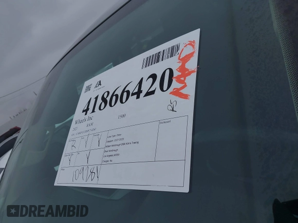 2021 Ram 1500 Tradesman z VIN 1C6RRFCGXMN714260, wystawiony jako IAAI lot #41866420 z przebiegiem 109 281 mil mil oraz . Historia ofert i sprzedaży dostępna na DreamBid. Obrazek 17.