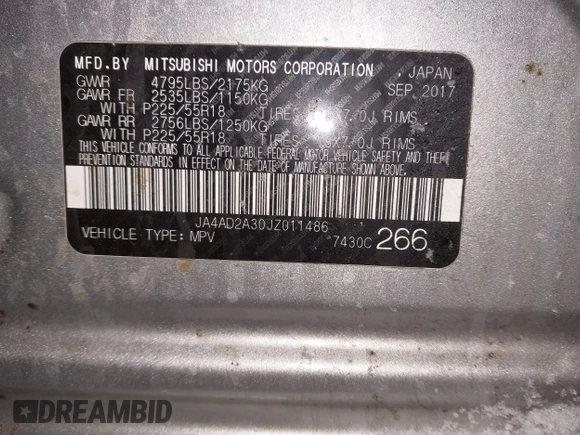 2018 Mitsubishi Outlander ES z VIN JA4AD2A30JZ011486, wystawiony jako IAAI lot #41247304 z przebiegiem 118 248 mil mil oraz . Historia ofert i sprzedaży dostępna na DreamBid. Obrazek 9.