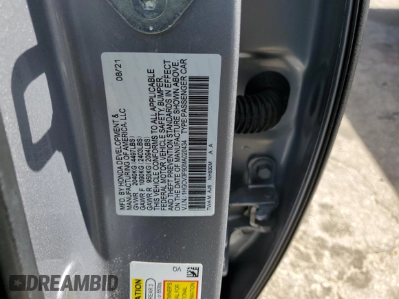 2021 Honda Accord Touring with VIN 1HGCV3F90MA020434, listed as a Copart auction lot 47030525 with 84,172 mi miles and Salvage title. Bid and sale history available at DreamBid. Image 12.
