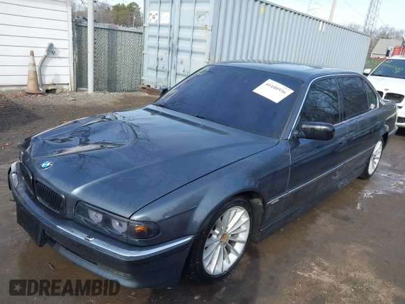 2001 BMW 7 Series 740iL with VIN WBAGH83491DP28749, listed as a IAAI auction lot 41440556 with 198,734 mi miles. Bid and sale history available at carsss.com. Image 2.