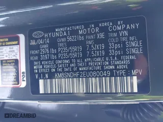 2014 Hyundai Santa Fe Limited with VIN KM8SNDHF2EU080049, listed as a IAAI auction lot 41622197 with 161,480 mi miles. Bid and sale history available at carsss.com. Image 9.
