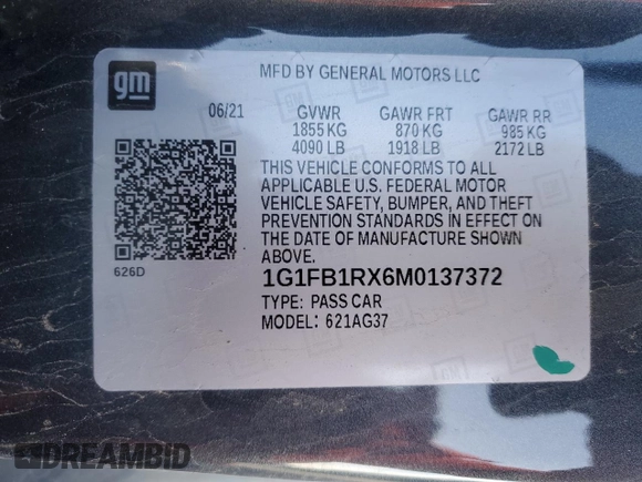 2021 Chevrolet Camaro 1LS z VIN 1G1FB1RX6M0137372, wystawiony jako Copart lot #43412985 z przebiegiem 33 103 mil mil oraz Szkoda całkowita • Salvage title. Historia ofert i sprzedaży dostępna na DreamBid. Obrazek 12.