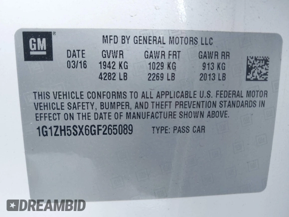 2016 Chevrolet Malibu Premier with VIN 1G1ZH5SX6GF265089, listed as a IAAI auction lot 42148876 with 127,497 mi miles and . Bid and sale history available at DreamBid. Image 9.