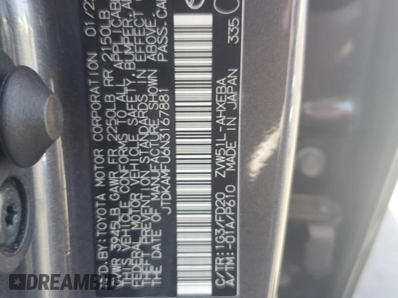 2022 Toyota Prius L Eco z VIN JTDKAMFU6N3167881, wystawiony jako Copart lot #57356655 z przebiegiem 25 579 mil mil oraz Szkoda całkowita • Salvage title. Historia ofert i sprzedaży dostępna na DreamBid. Obrazek 12.
