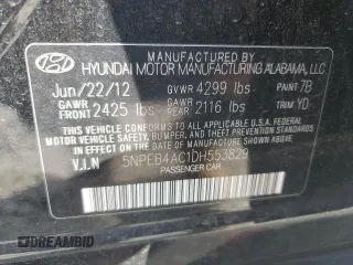 2013 Hyundai Sonata GLS with VIN 5NPEB4AC1DH553829, listed as a Copart auction lot 44601845 with 107,567 mi miles and Salvage Title. Bid and sale history available at carsss.com. Image 12.