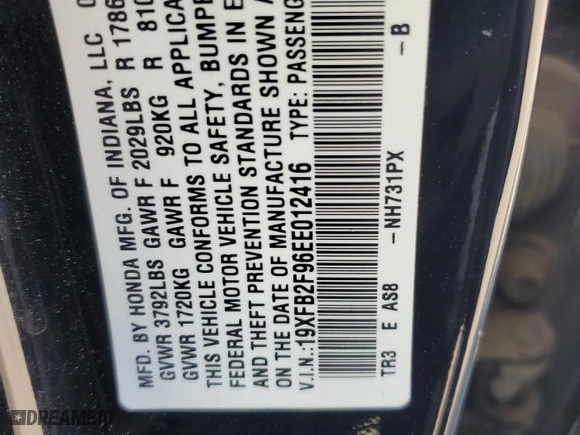 2014 Honda Civic Sedan EX-L with VIN 19XFB2F96EE012416, listed as a Copart auction lot 54195665 with 189,574 mi miles and Salvage Title. Bid and sale history available at carsss.com. Image 13.