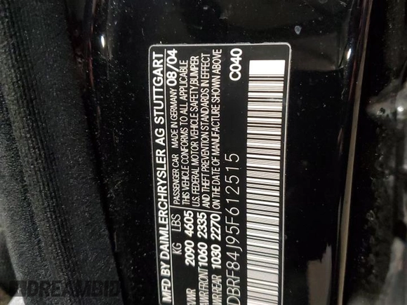 2005 Mercedes-Benz C 320 with VIN WDBRF84J95F612515, listed as a Copart auction lot 52577735 with 195,477 mi miles and Salvage title. Bid and sale history available at DreamBid. Image 12.