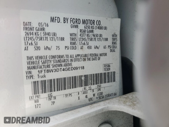 2016 Ford F-350 Lariat with VIN 1FT8W3DT4GED09118, listed as a Copart auction lot 64122675 with 412,383 mi miles and Clean title. Bid and sale history available at DreamBid. Image 12.