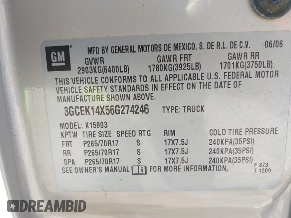 2006 Chevrolet Silverado 1500 Work Truck with VIN 3GCEK14X56G274246, listed as a IAAI auction lot 42099799 with 103,673 mi miles. Bid and sale history available at carsss.com. Image 9.