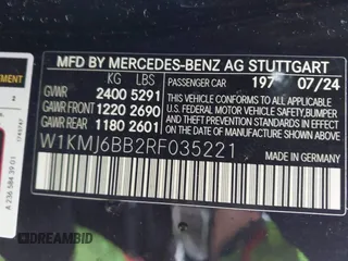 2024 Mercedes-Benz CLE z VIN W1KMJ6BB2RF035221, wystawiony jako IAAI lot #41575317 z przebiegiem 2 467 mil mil oraz . Historia ofert i sprzedaży dostępna na DreamBid. Obrazek 9.