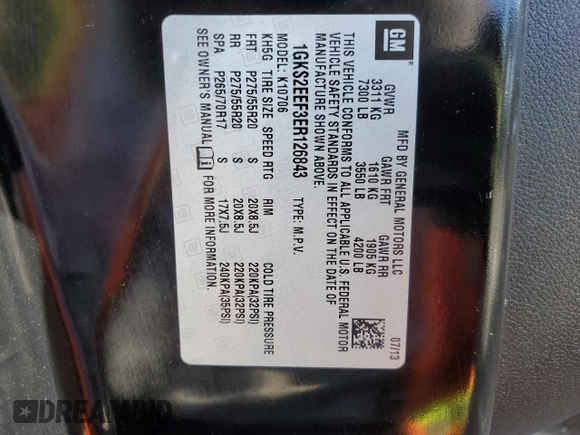 2014 GMC Yukon Denali with VIN 1GKS2EEF3ER126843, listed as a Copart auction lot 46298535 with 72,297 mi miles and Salvage Title. Bid and sale history available at carsss.com. Image 13.