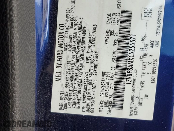 2012 Ford Mustang Premium с VIN 1ZVBP8AMXC5255571, выставлен на аукционе Copart как лот 61208395 с пробегом 176 102 миль миль и Списание • Salvage title. История ставок и продаж доступна на DreamBid. Изображение 12.