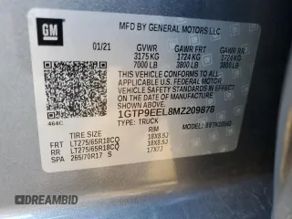 2021 GMC Sierra 1500 AT4 with VIN 1GTP9EEL8MZ209878, listed as a Copart auction lot 43630505 with 61,755 mi miles and Salvage Title. Bid and sale history available at carsss.com. Image 14.
