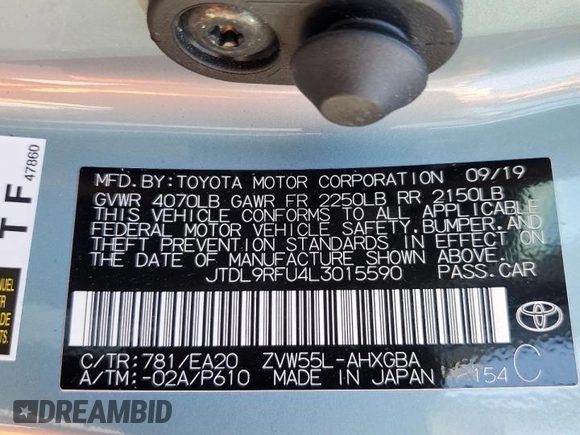 2020 Toyota Prius LE with VIN JTDL9RFU4L3015590, listed as a Copart auction lot 58533245 with 93,846 mi miles and Salvage title. Bid and sale history available at DreamBid. Image 13.