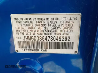 2007 Honda Fit Sport z VIN JHMGD38647S049292, wystawiony jako IAAI lot #41971049 z przebiegiem 206 846 mil mil oraz . Historia ofert i sprzedaży dostępna na DreamBid. Obrazek 9.