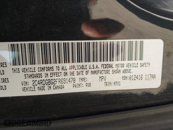 2015 Dodge Grand Caravan SE with VIN 2C4RDGBG2FR691478, listed as a IAAI auction lot 41348848 with 177,103 mi miles and . Bid and sale history available at DreamBid. Image 9.