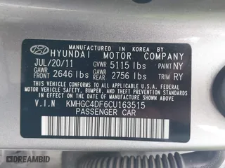 2012 Hyundai Genesis 4.6L with VIN KMHGC4DF6CU163515, listed as a IAAI auction lot 42077647 with 243,818 mi miles. Bid and sale history available at carsss.com. Image 9.