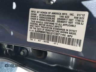 2012 Honda CR-V EX-L with VIN 5J6RM4H76CL017337, listed as a IAAI auction lot 41831385 with 163,033 mi miles. Bid and sale history available at carsss.com. Image 9.