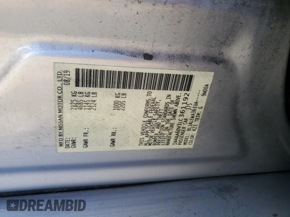 2020 Nissan Maxima SL с VIN 1N4AA6DV3LC361192, выставлен на аукционе Copart как лот 49421965 с пробегом 94 434 миль миль и Списание • Salvage title. История ставок и продаж доступна на DreamBid. Изображение 13.