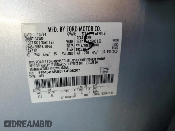 2015 Ford Explorer с VIN 1FM5K8B85FGB08207, выставлен на аукционе Copart как лот 45734965 с пробегом 101 501 миль миль и Списание • Salvage title. История ставок и продаж доступна на DreamBid. Изображение 13.