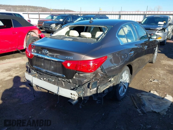 2014 Infiniti Q50 Hybrid Sport with VIN JN1AV7AP3EM691473, listed as a IAAI auction lot 41348911 with 128,851 mi miles and . Bid and sale history available at DreamBid. Image 4.