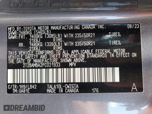 2023 Lexus RX with VIN 2T2BAMBA2PC021933, listed as a Copart auction lot 61290324 with 4,412 mi miles and Non Repairable. Bid and sale history available at carsss.com. Image 14.