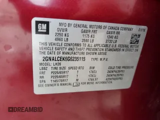 2016 Chevrolet Equinox LT with VIN 2GNALCEK6G6235115, listed as a Copart auction lot 54173885 with 98,100 mi miles and Non Repairable. Bid and sale history available at carsss.com. Image 13.