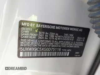 2016 BMW X3 xDrive28i with VIN 5UXWX9C5XG0D75116, listed as a IAAI auction lot 41902673 with 46,200 mi miles and . Bid and sale history available at DreamBid. Image 9.