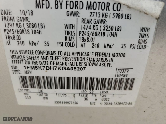 2019 Ford Explorer XLT with VIN 1FM5K7DH7KGA08207, listed as a Copart auction lot 48581985 with 141,474 mi miles and Salvage Title. Bid and sale history available at carsss.com. Image 14.