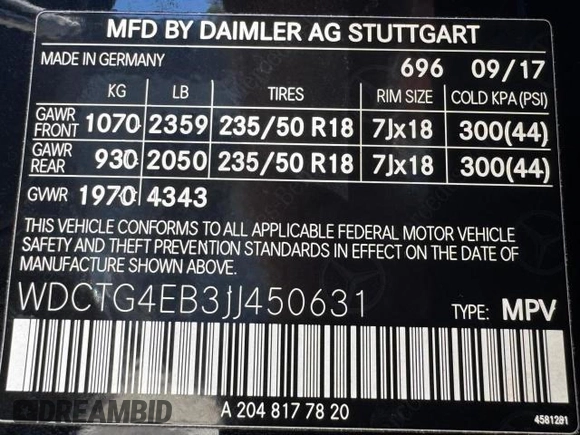 2018 Mercedes-Benz GLA 250 z VIN WDCTG4EB3JJ450631, wystawiony jako Copart lot #55705955 z przebiegiem 92 384 mil mil oraz Nie do naprawy • Non repairable. Historia ofert i sprzedaży dostępna na DreamBid. Obrazek 15.