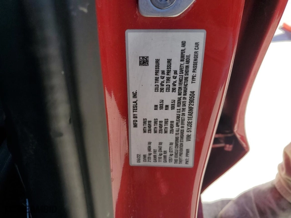 2022 Tesla Model 3 with VIN 5YJ3E1EA8NF290504, listed as a Copart auction lot 50236235 with 80,376 mi miles and Non Repairable. Bid and sale history available at carsss.com. Image 12.