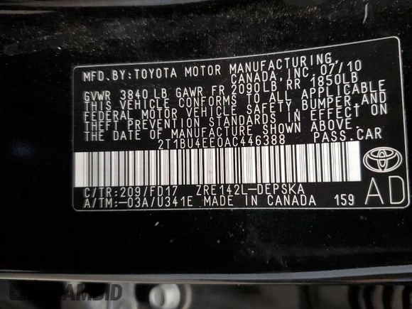 2010 Toyota Corolla with VIN 2T1BU4EE0AC446388, listed as a Copart auction lot 49332255 with 142,065 mi miles and Non Repairable. Bid and sale history available at carsss.com. Image 13.