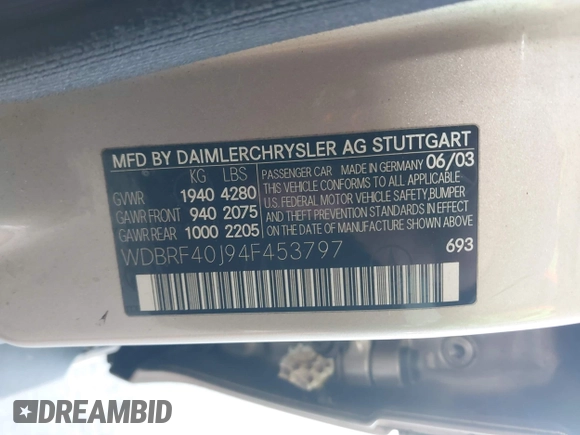 2004 Mercedes-Benz C 230 Kompressor with VIN WDBRF40J94F453797, listed as a IAAI auction lot 42192749 with Not Provided miles and . Bid and sale history available at DreamBid. Image 9.