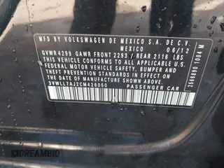 2012 Volkswagen Jetta TDI w/Premium with VIN 3VWLL7AJ2CM426050, listed as a IAAI auction lot 41332817 with 111,996 mi miles and . Bid and sale history available at DreamBid. Image 9.