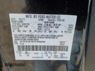 2012 Ford F-150 XL with VIN 1FTFX1ET6CFD06068, listed as a Copart auction lot 52170005 with 195,272 mi miles and Salvage Title. Bid and sale history available at carsss.com. Image 13.