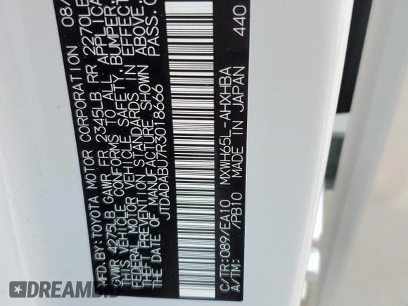 2024 Toyota Prius LE with VIN JTDADABU7R3018666, listed as a Copart auction lot 60286835 with 361 mi miles and Salvage title. Bid and sale history available at DreamBid. Image 13.