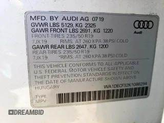 2019 Audi Q3 S line Premium with VIN WA1DECF32K1086294, listed as a Copart auction lot 60691102 with 29,165 mi miles. Bid and sale history available at carsss.com. Image 10.