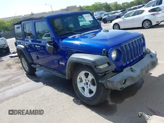 2018 Jeep Wrangler Unlimited Sport S with VIN 1C4HJXDG7JW299534, listed as a IAAI auction lot 42321004 with 110,206 mi miles and . Bid and sale history available at DreamBid. Image 1.