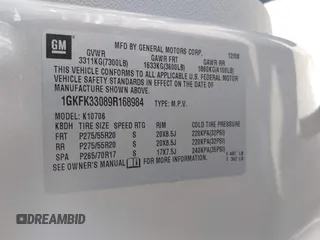 2009 GMC Yukon SLT 4SB with VIN 1GKFK33089R168984, listed as a IAAI auction lot 41863772 with 316,967 mi miles and . Bid and sale history available at DreamBid. Image 9.