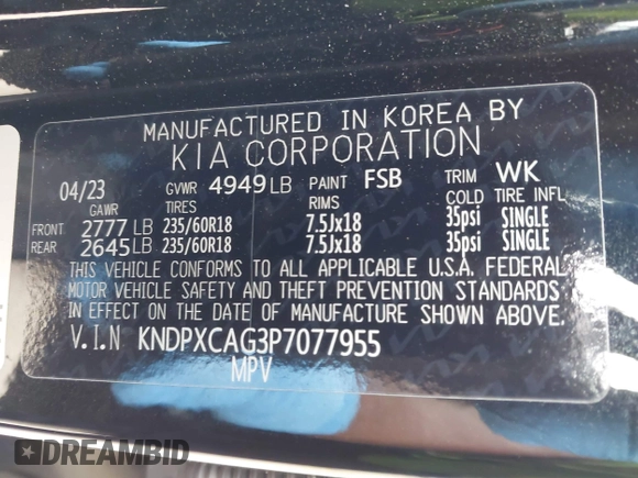 2023 Kia Sportage SX-Prestige with VIN KNDPXCAG3P7077955, listed as a IAAI auction lot 42456463 with 24,699 mi miles and . Bid and sale history available at DreamBid. Image 9.
