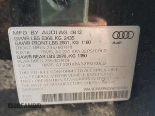 2013 Audi Q5 Premium with VIN WA1CFAFP6DA010130, listed as a Copart auction lot 52287375 with 165,040 mi miles and Clean Title. Bid and sale history available at carsss.com. Image 13.