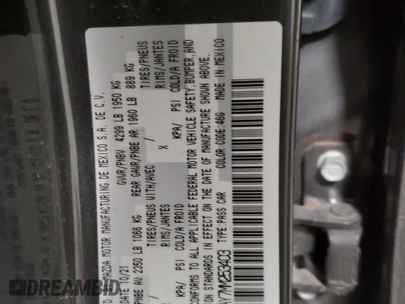 2021 Mazda 3 2.5 Turbo with VIN 3MZBPBAY7MM253403, listed as a Copart auction lot 85651764 with 62,252 mi miles and Non Repairable. Bid and sale history available at DreamBid. Image 13.
