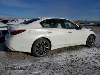 2021 Infiniti Q50 Red Sport 400 with VIN JN1FV7DR7MM880385, listed as a Copart auction lot 44394645 with 48,343 mi miles and Salvage title. Bid and sale history available at DreamBid. Image 3.