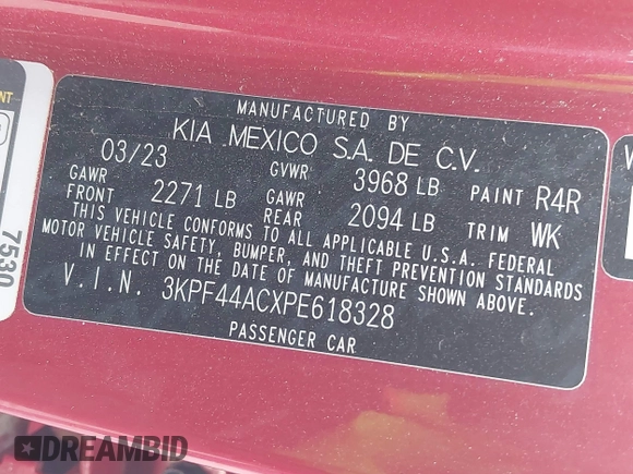 2023 Kia Forte GT with VIN 3KPF44ACXPE618328, listed as a IAAI auction lot 42137484 with 48,691 mi miles and . Bid and sale history available at carsss.com. Image 9.