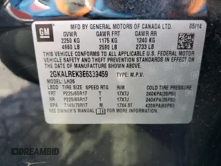 2014 GMC Terrain SLE with VIN 2GKALREK3E6339459, listed as a Copart auction lot 57564935 with 145,727 mi miles and Clean title. Bid and sale history available at DreamBid. Image 13.