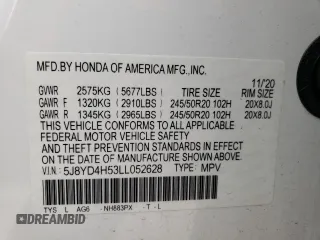 2020 Acura MDX w/Technology Pkg with VIN 5J8YD4H53LL052628, listed as a Copart auction lot 45430543 with 10,912 mi miles. Bid and sale history available at carsss.com. Image 15.