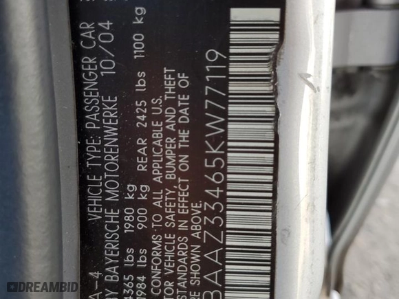 2005 BMW 3 Series 325i with VIN WBAAZ33465KW77119, listed as a Copart auction lot 76959054 with 145,495 mi miles and Salvage Title. Bid and sale history available at carsss.com. Image 15.