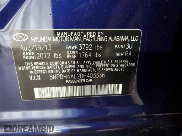 2013 Hyundai Elantra GLS с VIN 5NPDH4AE2DH403336, выставлен на аукционе Copart как лот 60639235 с пробегом 119 156 миль миль и Списание • Salvage title. История ставок и продаж доступна на DreamBid. Изображение 12.
