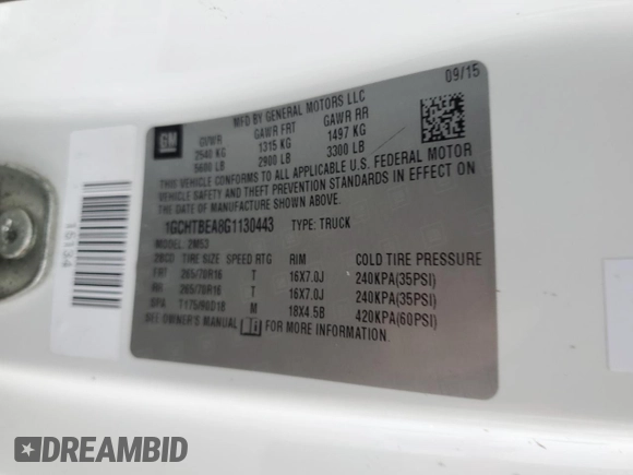 2016 Chevrolet Colorado 4WD WT with VIN 1GCHTBEA8G1130443, listed as a Copart auction lot 44147105 with 117,048 mi miles and Clean Title. Bid and sale history available at carsss.com. Image 12.
