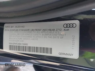 2014 Audi A6 Premium Plus with VIN WAUGFAFC4EN130083, listed as a IAAI auction lot 41237406 with 79,459 mi miles and . Bid and sale history available at DreamBid. Image 9.